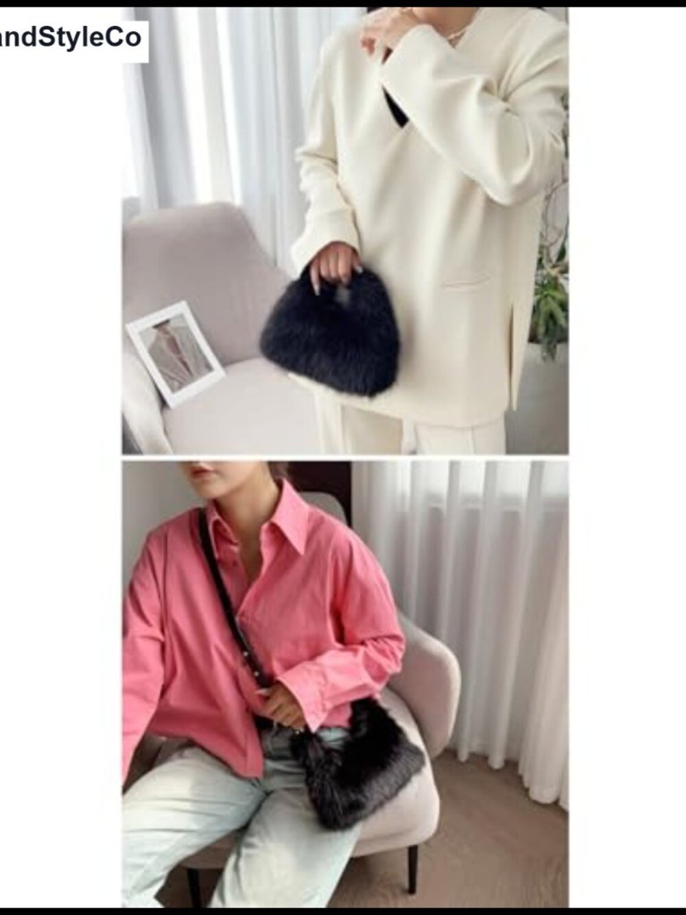 Faux Fox Fur Clutch Shoulder Crossbody Mini Evening Bag - Picture 4 of 6